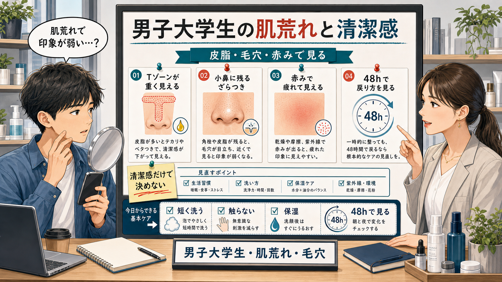 男子大学生の肌荒れと毛穴が清潔感に見える理由を整理する解説アイキャッチ