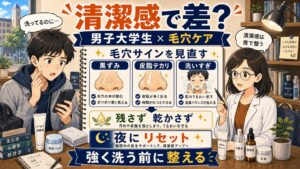 男子大学生の毛穴と清潔感、黒ずみ・皮脂の見直し方を整理するChocobraアイキャッチ