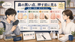 鼻の黒い点を皮脂・角栓・影で分ける男子大学生向け高密度イラスト相談ボード