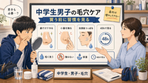 中学生男子が毛穴ケアを始める前に洗顔と触る癖を見直す解説アイキャッチ