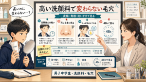 男子中学生が高い洗顔料でも毛穴が変わらない理由を見直す解説アイキャッチ