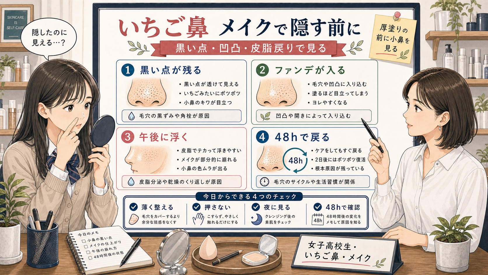 女子高校生のいちご鼻をメイクで隠す前に小鼻黒ずみを見直す解説アイキャッチ