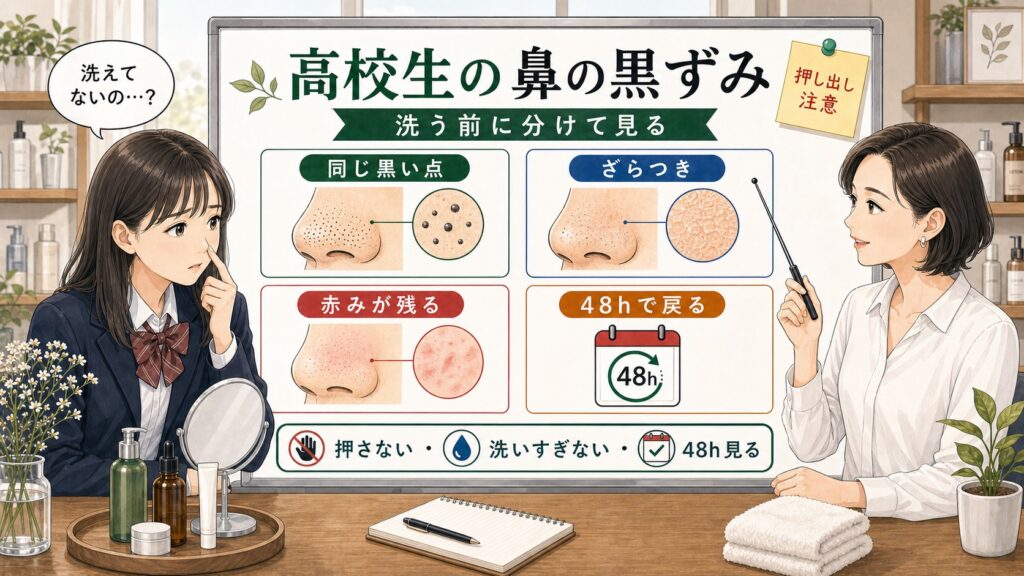 高校生の鼻の黒ずみを洗う前に分けて見る解説