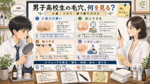 男子高校生の毛穴悩みを小鼻の黒ずみや昼のテカリや触り癖で見分ける1433基準の相談ボード型アイキャッチ