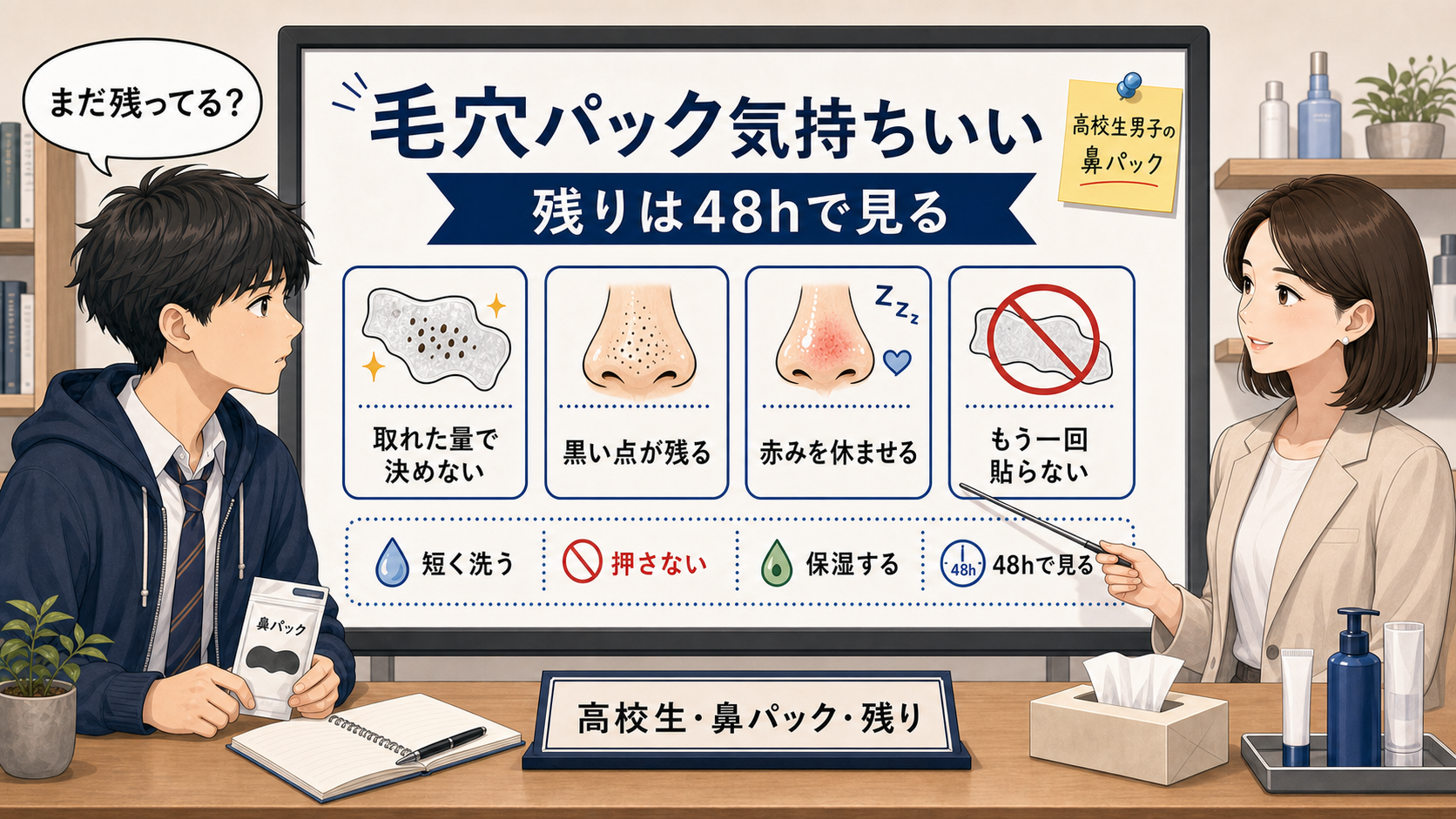 高校生男子が毛穴パック後に残る黒い点を48時間で見直す解説アイキャッチ