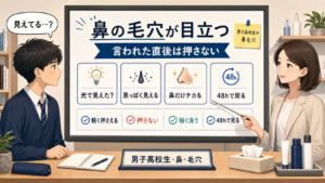 男子高校生が鼻の毛穴が目立つと言われた時の落ち着いた対処を整理する解説アイキャッチ