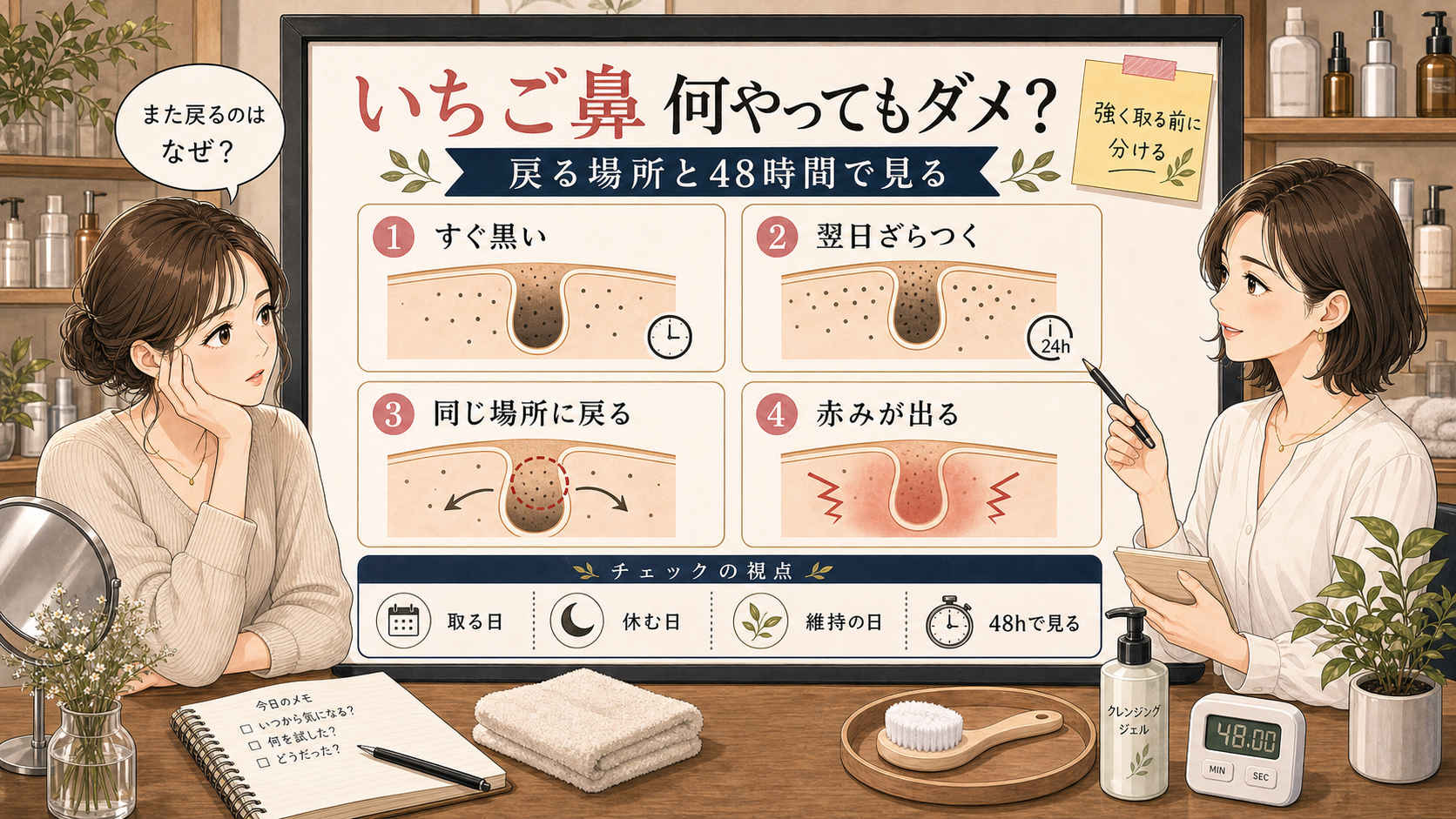 いちご鼻が何やっても戻る理由を戻る場所と48時間で見直すChocobraイラスト相談ボード