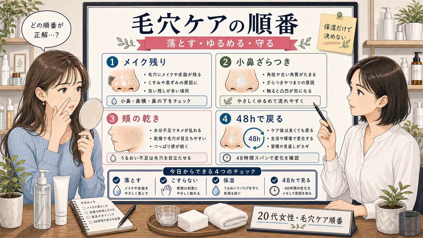 20代女性の毛穴ケア順番を落とす・ゆるめる・守るで整理する解説アイキャッチ