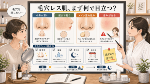 毛穴レス肌に見えない原因を黒ずみ・乾き・メイク落ち込み・赤みで分ける判断ボード