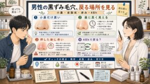 男性の黒ずみ毛穴を小鼻や皮脂光や赤みや48時間の戻り方で見分ける1433基準の相談ボード型アイキャッチ