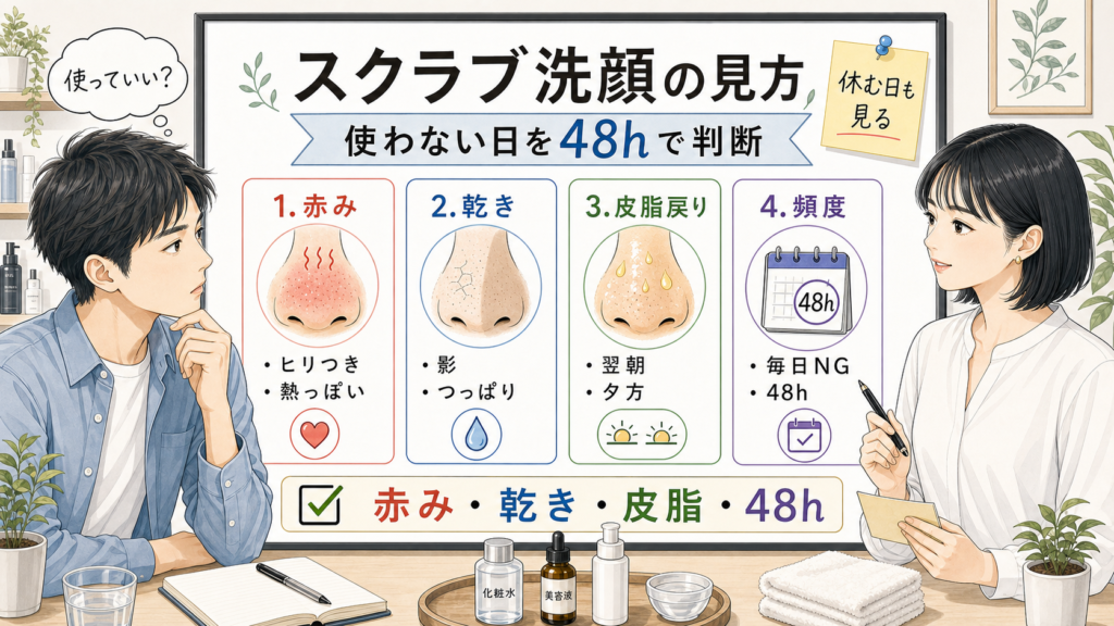 スクラブ洗顔を使ってはいけない日を男性のいちご鼻で見る1433基準の精密な美容メディア挿絵