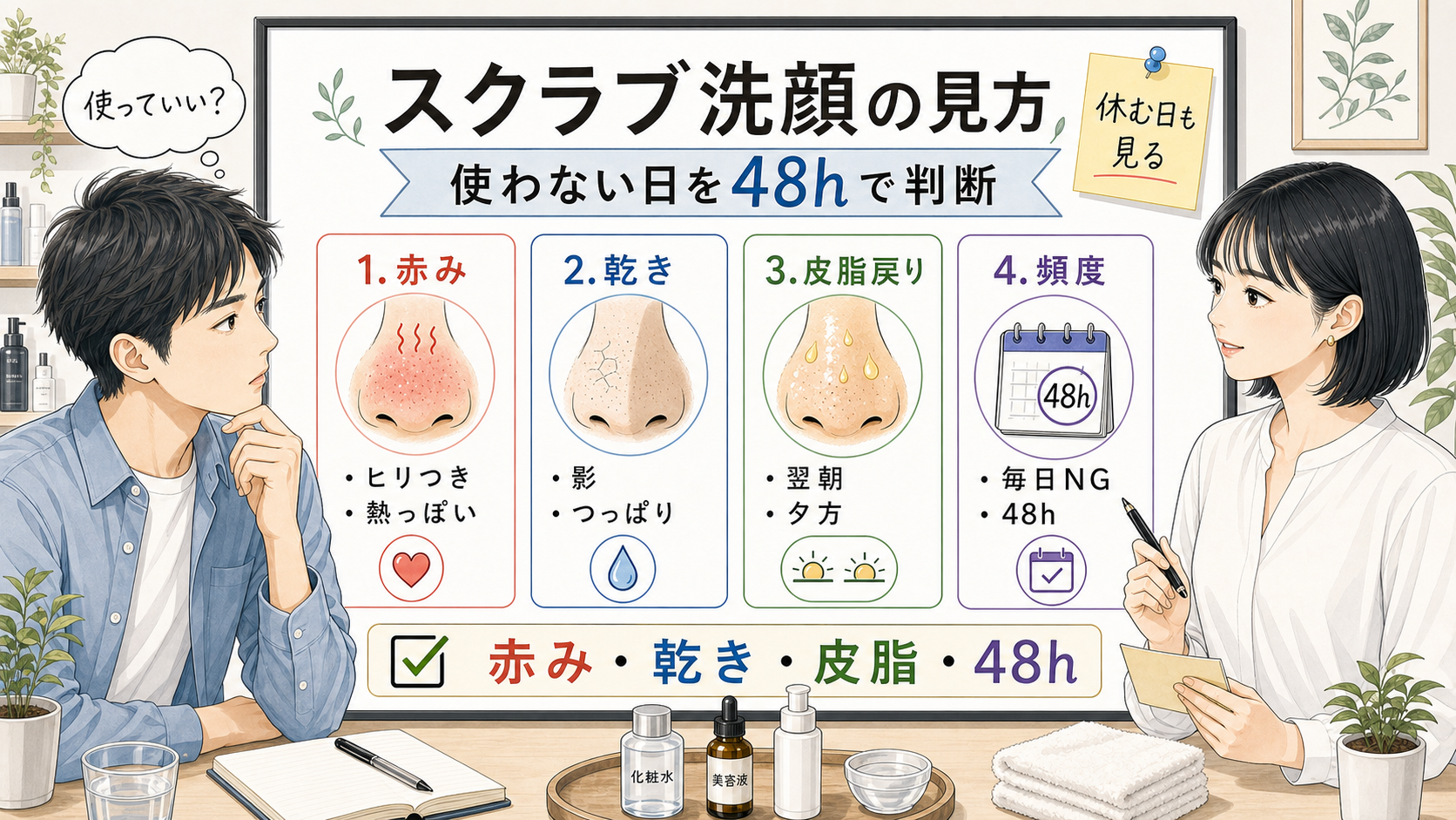 スクラブ洗顔を使ってはいけない日を男性のいちご鼻で見る1433基準の精密な美容メディア挿絵