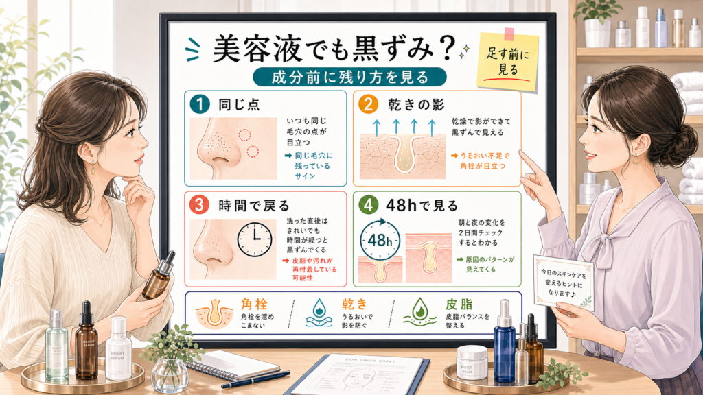 美容液で毛穴黒ずみが残る30代女性の通り道を整理する相談ボード