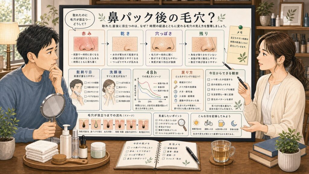 鼻パック後の毛穴を赤みと乾きと穴っぽさと髭剃り日と48時間の戻り方で整理するChocobraラボの相談ボード