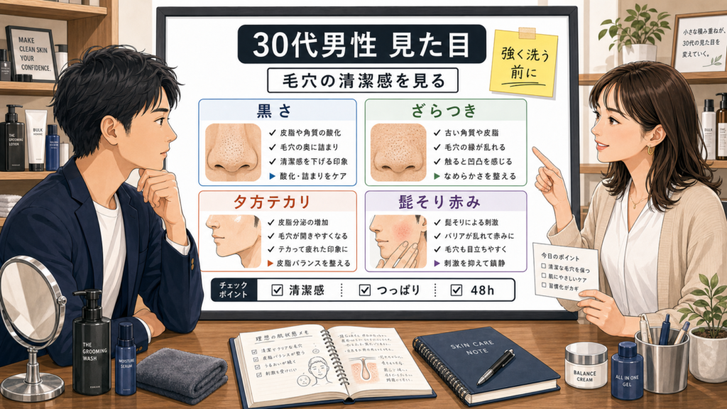 30代男性の見た目と毛穴の清潔感を整理する相談ボード