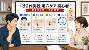 30代男性の毛穴詰まり原因と初心者ケアを見分ける1433基準の図解
