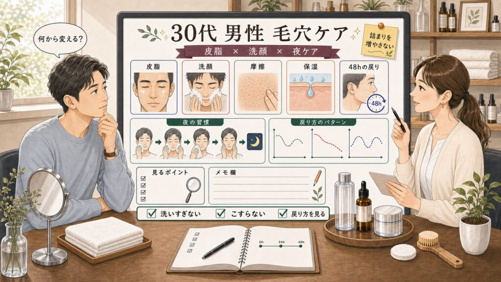 30代男性の毛穴ケアを皮脂と洗顔と摩擦と夜の戻り方で整理するChocobraラボの相談ボード
