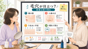 乾燥で毛穴が目立つ40代女性の影とハリを整理する相談ボード