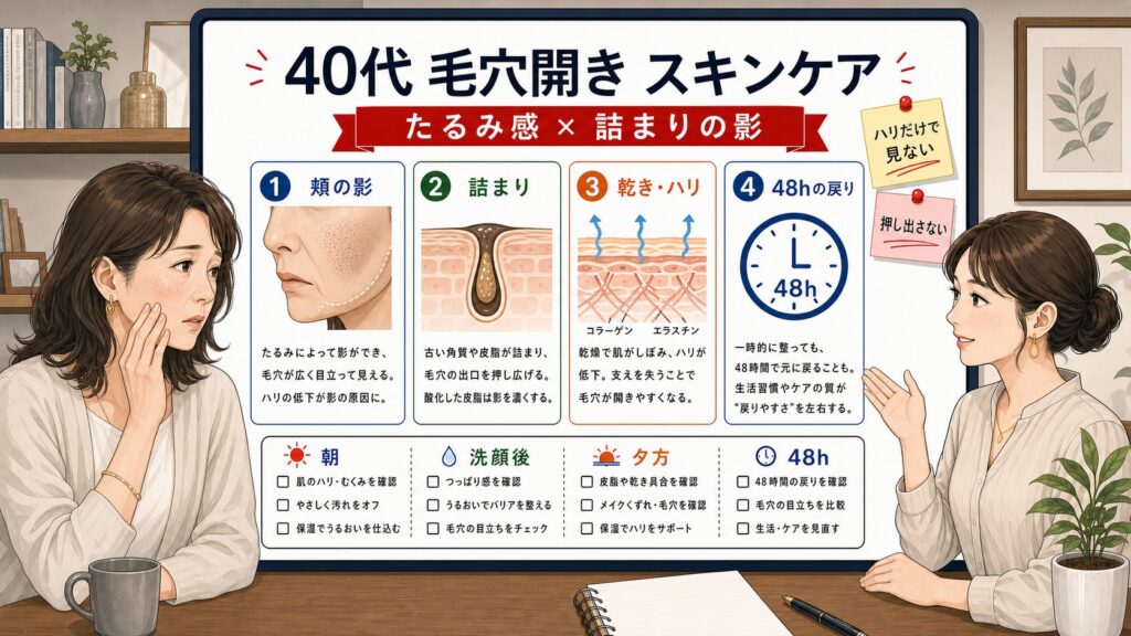 40代女性の毛穴開きと詰まりの影を見分ける1433基準の図解