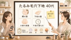 40代のたるみ毛穴下地と午後の毛穴落ちを整理する美容相談ボード
