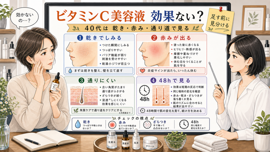 ビタミンC美容液が効果ない時に40代の乾きと赤みを見分ける相談ボード