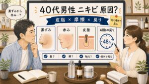 40代男性のニキビ原因を黒ずみと皮脂と摩擦と48時間の戻り方で整理するChocobraラボの相談ボード