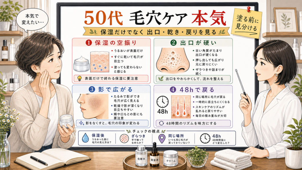 50代の毛穴ケアを本気で見直すために保湿前の出口と乾きを整理する相談ボード
