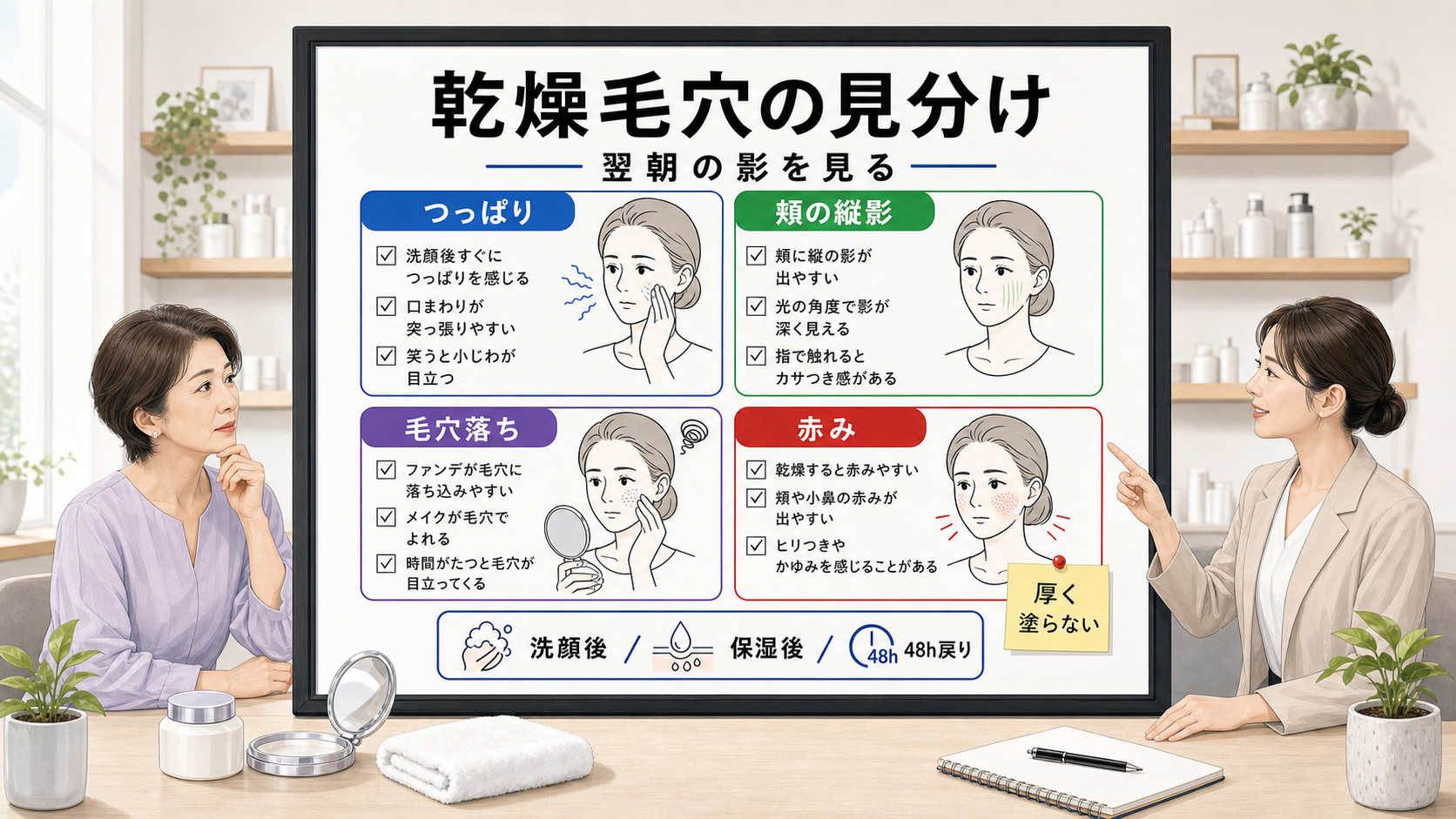 乾燥毛穴の見分け方と翌朝の影を整理する相談ボード