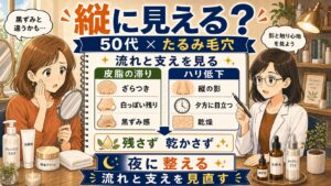 50代のたるみ毛穴と皮脂の滞り、ハリ低下の見分け方を整理するChocobraアイキャッチ