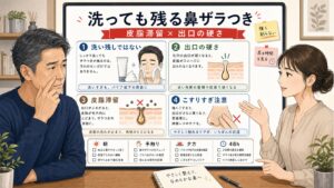 50代男性の鼻ざらつきと皮脂滞留を見分ける1433基準の図解