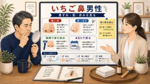 いちご鼻男性の黒ずみと影と赤みを48時間の戻り方で確認する50代向け図解
