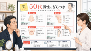 50代男性の肌のざらつきを残る場所で分ける相談ボード