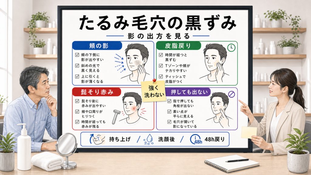 たるみ毛穴の黒ずみと影の出方を整理する相談ボード