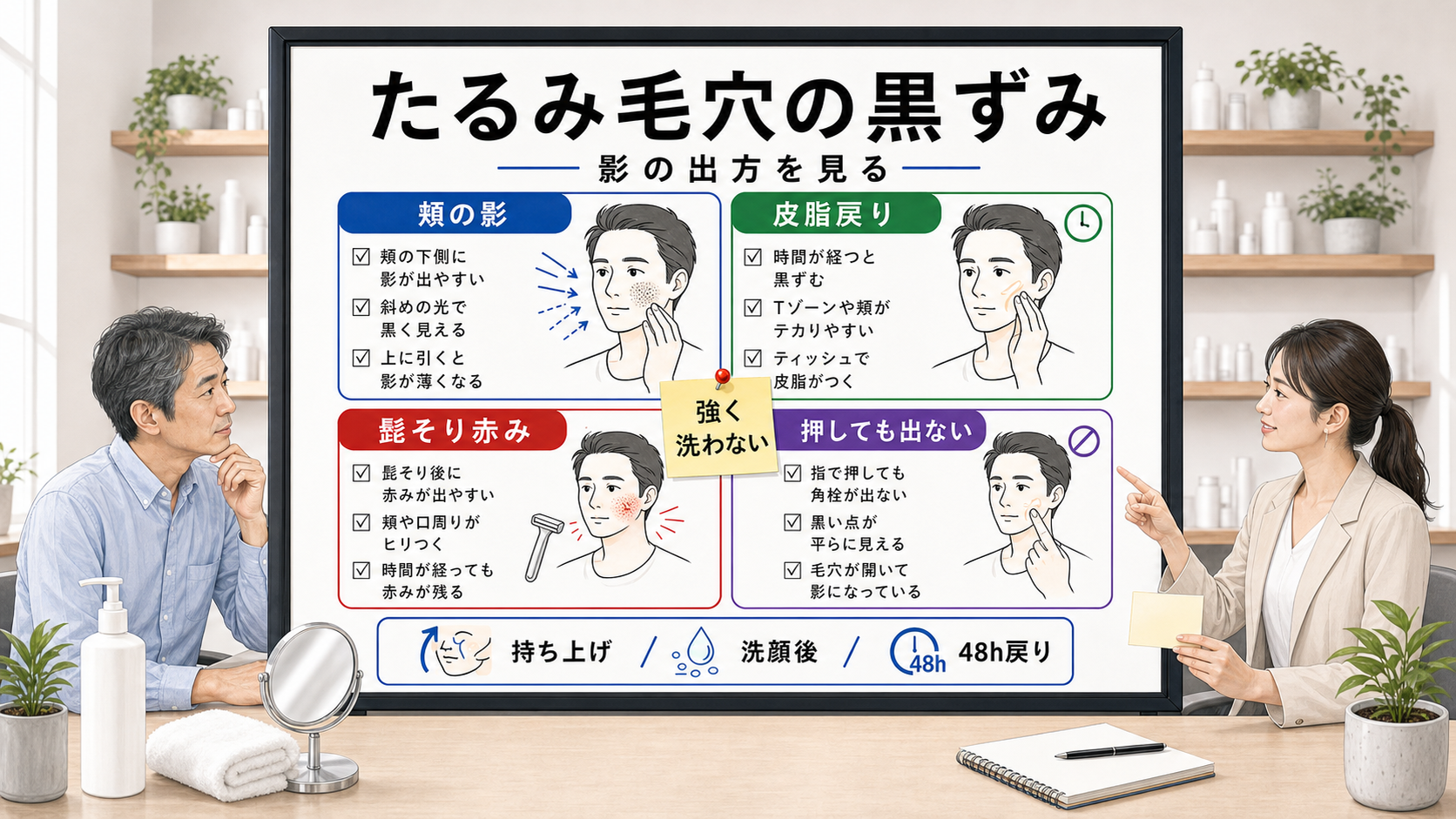 たるみ毛穴の黒ずみと影の出方を整理する相談ボード