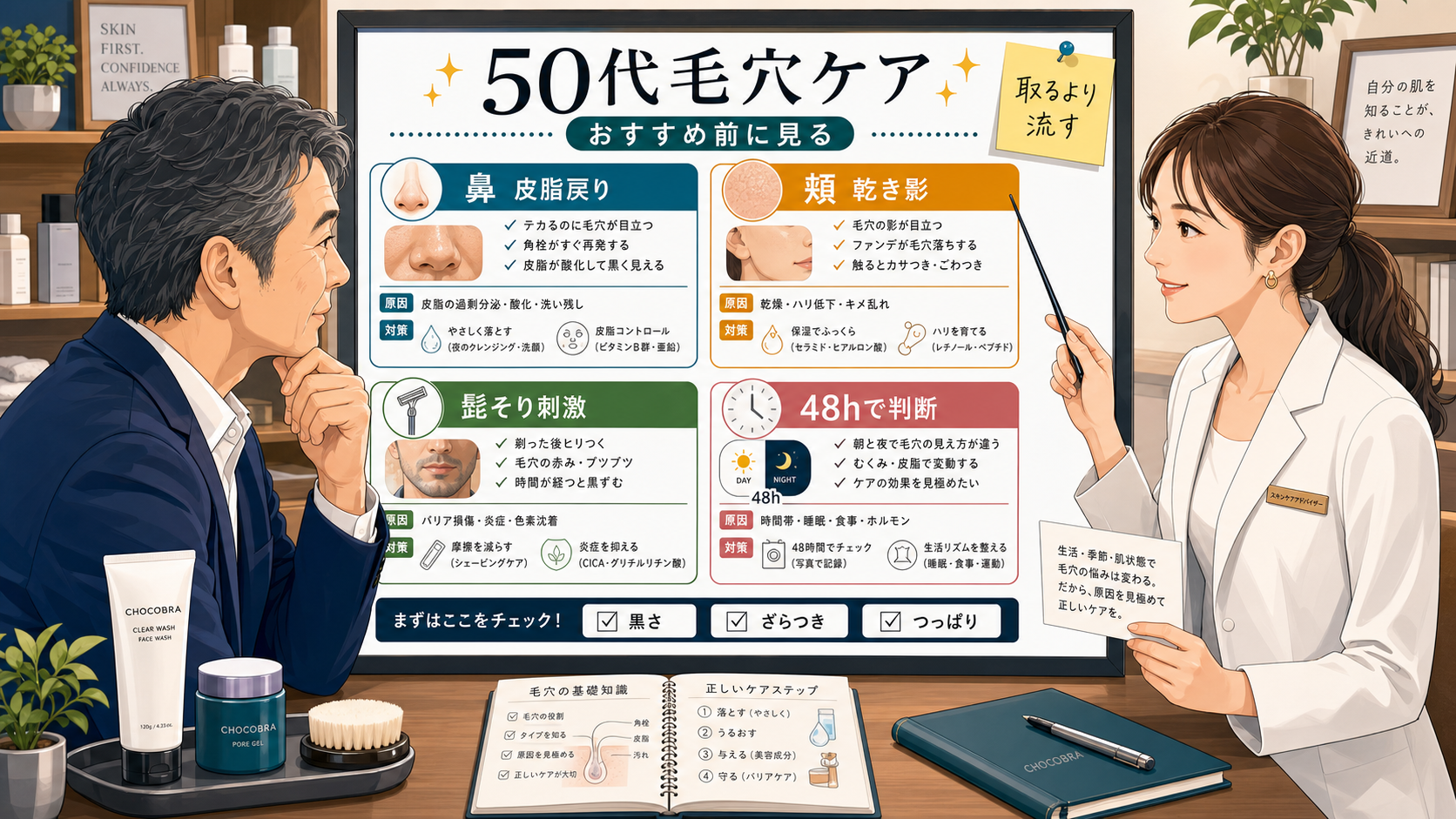 50代毛穴ケアのおすすめを流れで選ぶ相談ボード