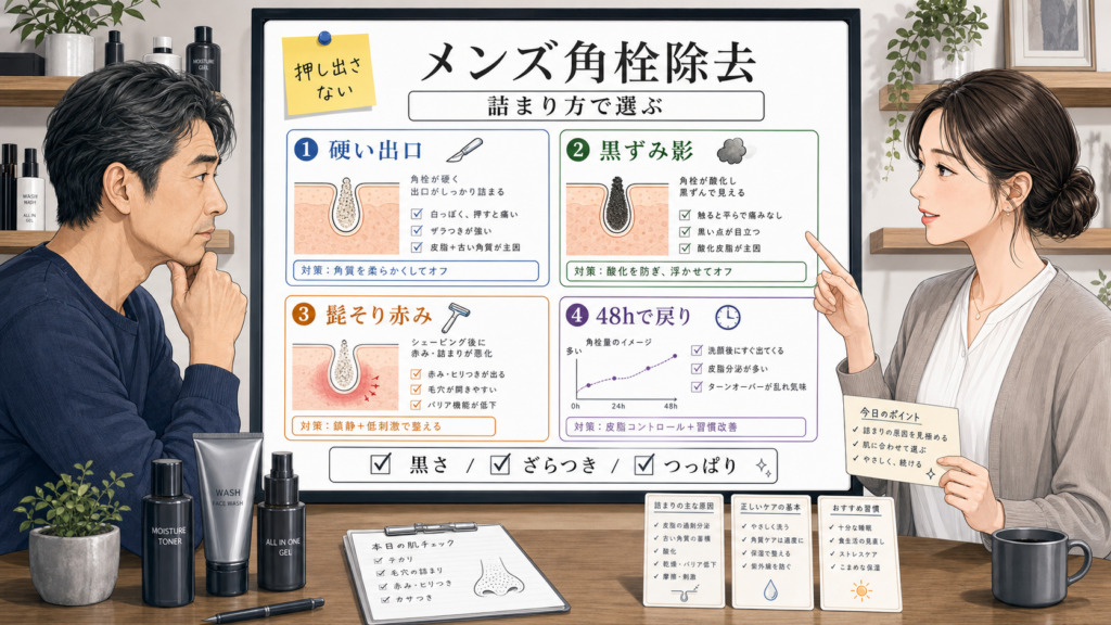 メンズ角栓除去の詰まり方を整理する相談ボード