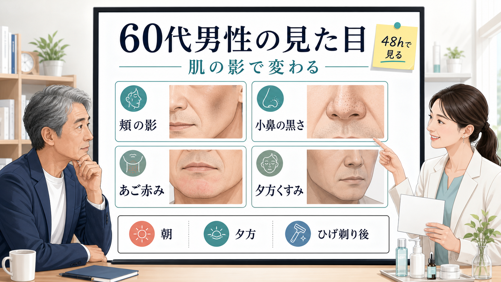 60代男性の見た目を肌の影で見分ける相談ボード