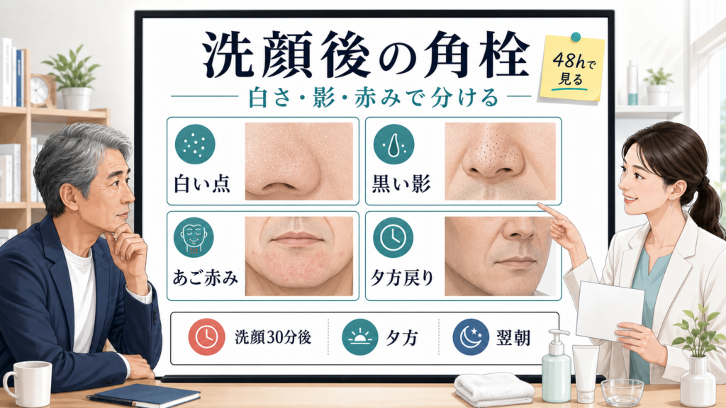洗顔後に残る角栓を白さ影赤みで分ける相談ボード