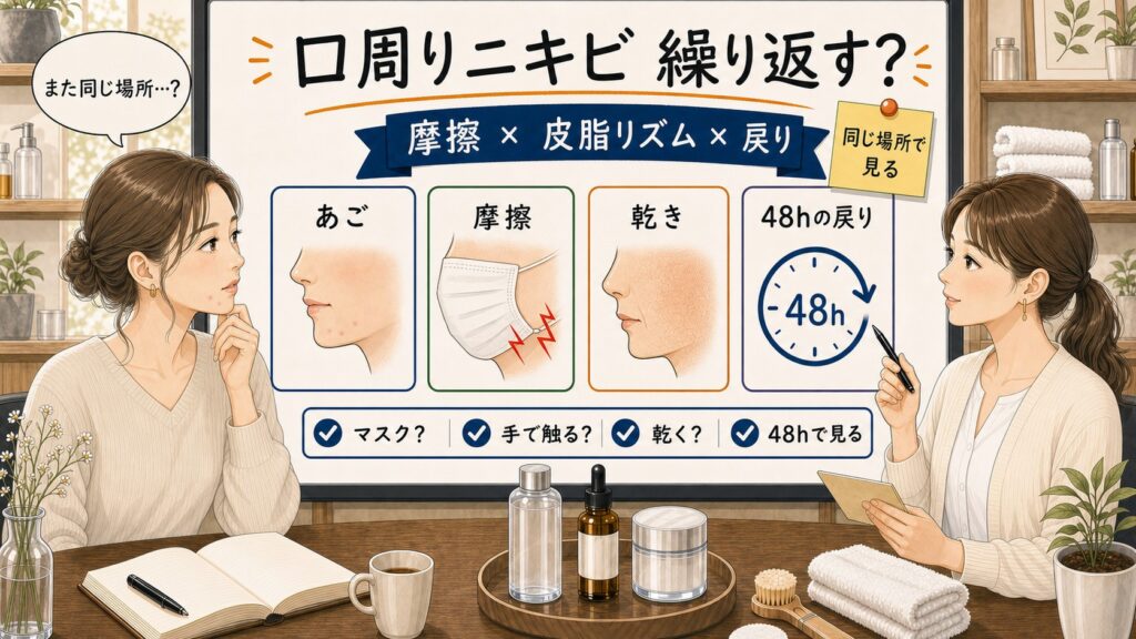 口周りのニキビが繰り返す理由を摩擦と皮脂リズムと48時間の戻り方で整理するChocobraラボの相談ボード