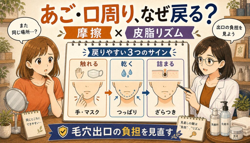 あご・口周りニキビと摩擦・皮脂リズムの関係を整理するChocobraアイキャッチ