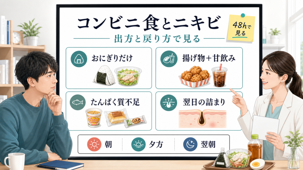 コンビニの食べ物とニキビの出方を48時間で見る相談ボード