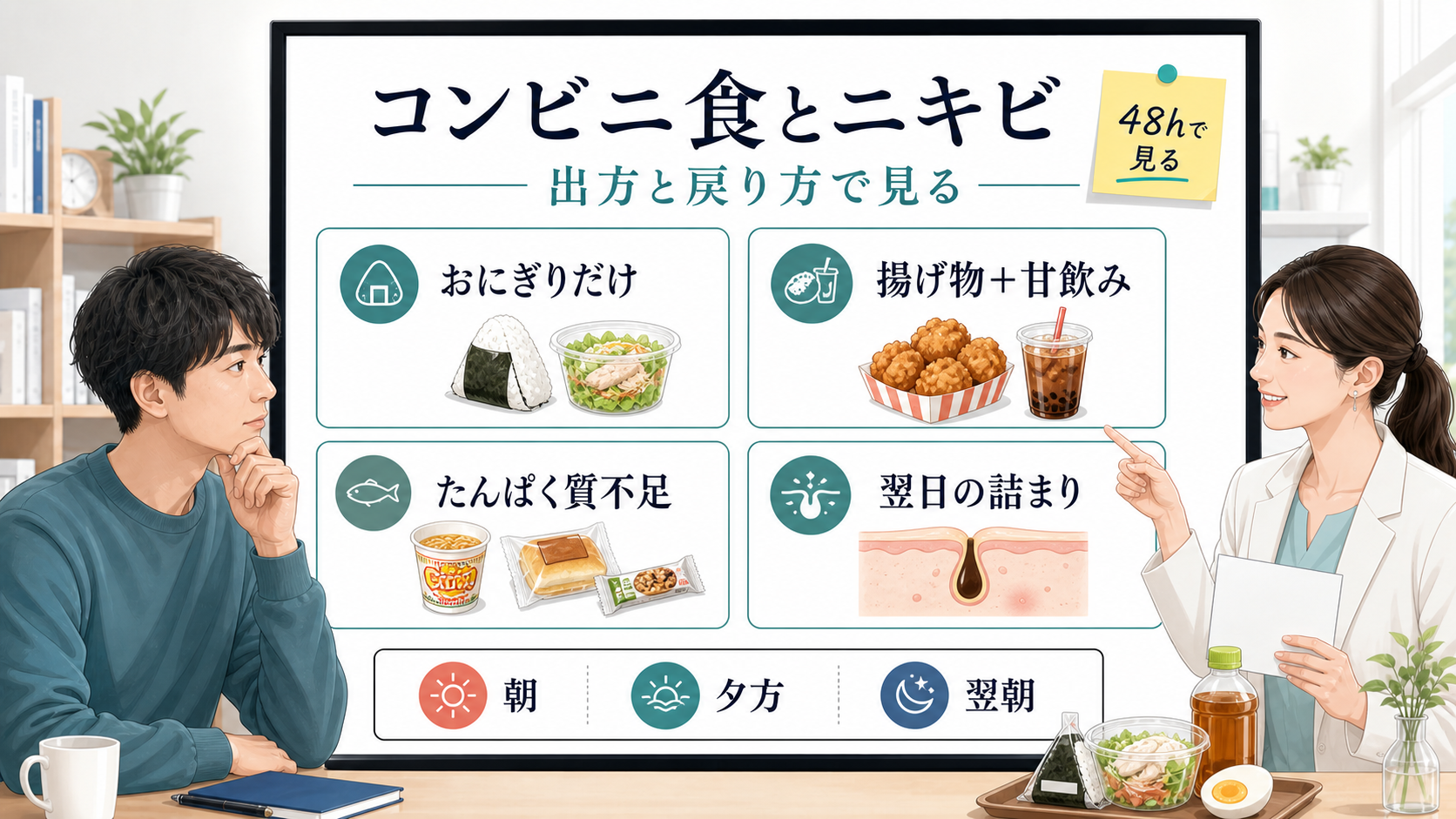 コンビニの食べ物とニキビの出方を48時間で見る相談ボード