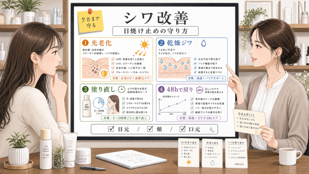 シワ改善と日焼け止めの守り方を整理する相談ボード