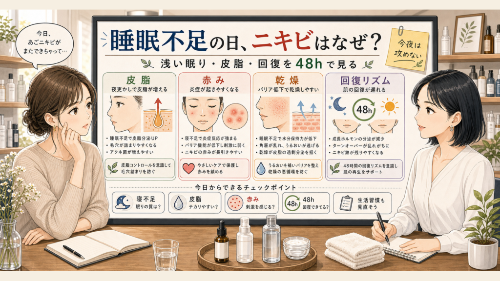 睡眠不足とニキビの関係を48時間で見る判断マップ