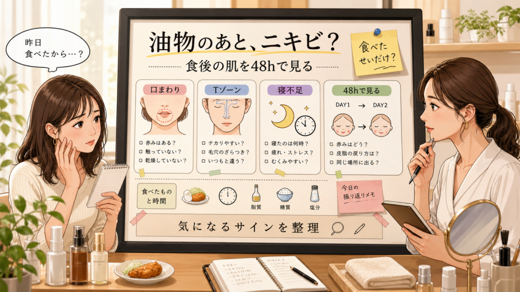 油物を食べたあとニキビが不安な時に食後の肌サインを整理する美容相談ボード