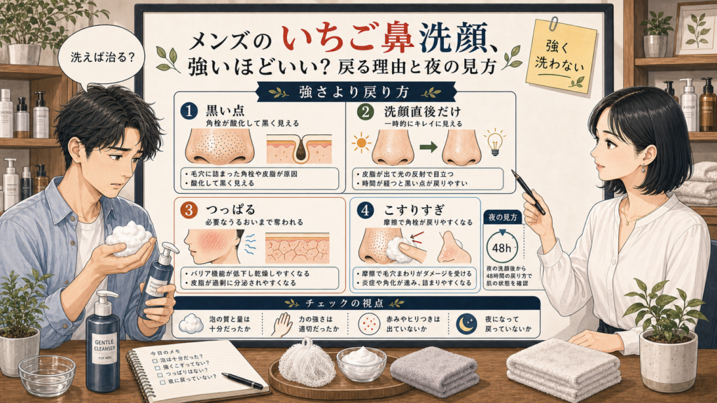 メンズのいちご鼻洗顔で強く洗う前に見る戻り方を整理した1433基準のアイキャッチ