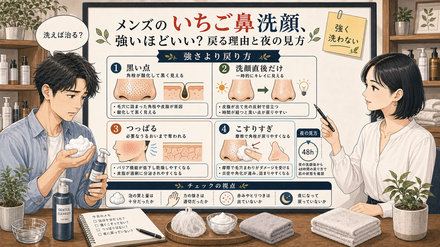 メンズのいちご鼻洗顔で強く洗う前に見る戻り方を整理した1433基準のアイキャッチ
