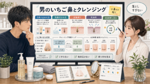 男のいちご鼻とクレンジング要否を整理する相談型アイキャッチ