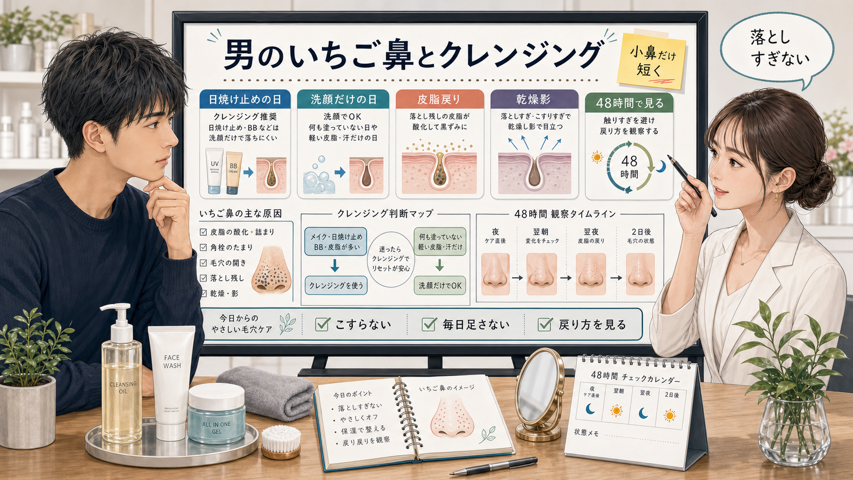 男のいちご鼻とクレンジング要否を整理する相談型アイキャッチ