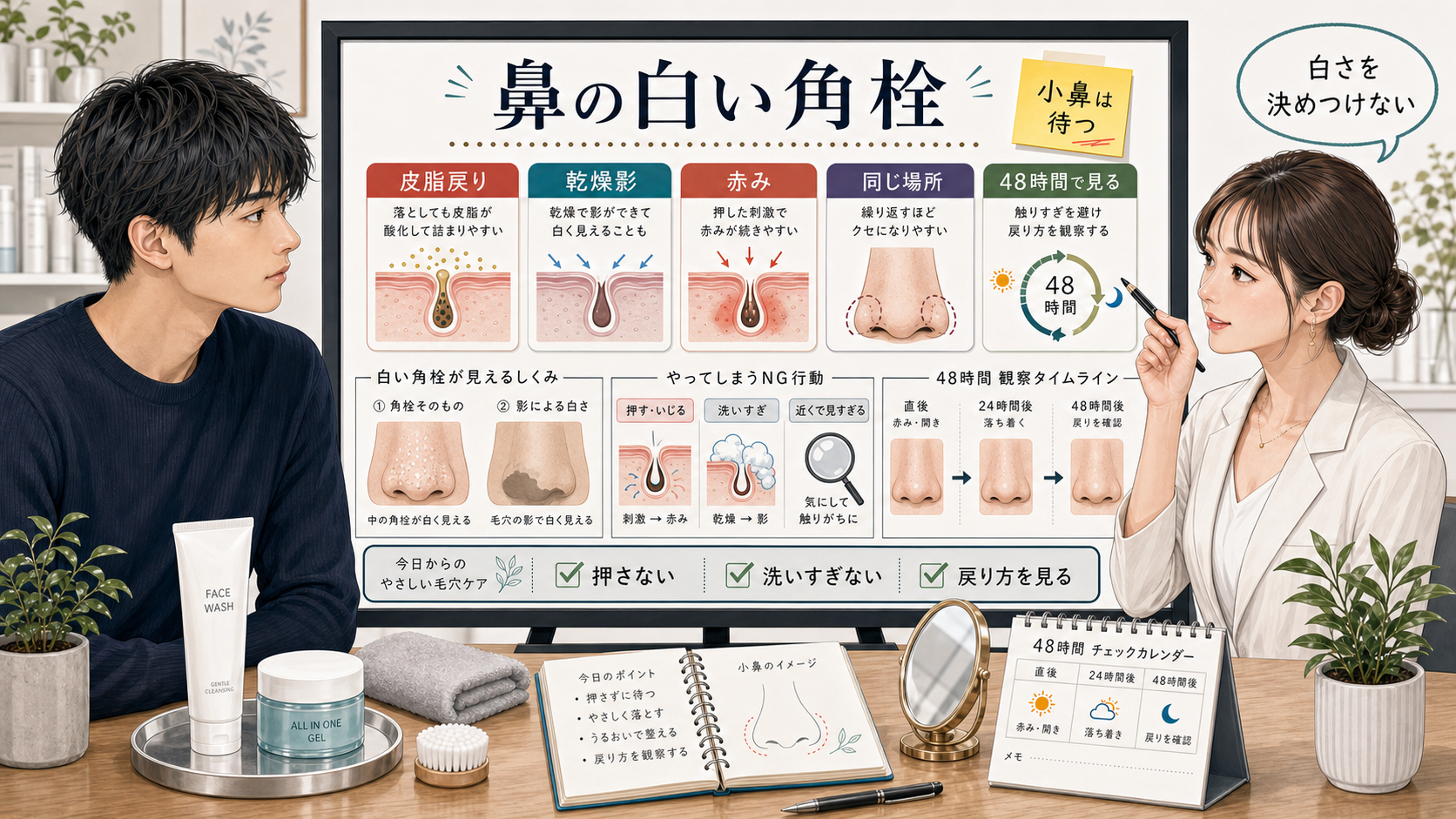 鼻の白い角栓と皮脂戻り乾燥影を整理する相談型アイキャッチ